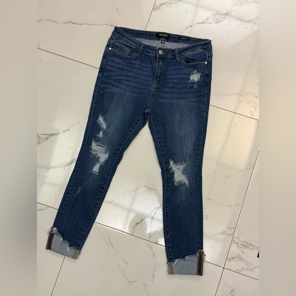 Judy Blue Dark Blue Distressed Women Jeans Size 15/32